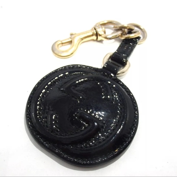 AUTH GUCCI GG Patent Leather Keychain Bag Charm Black - Picture 1 of 5
